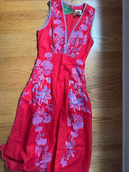 FARM Rio Dresses & Skirts - Farm Rio Porcelain Garden Red Linen A-Line Midi Dress